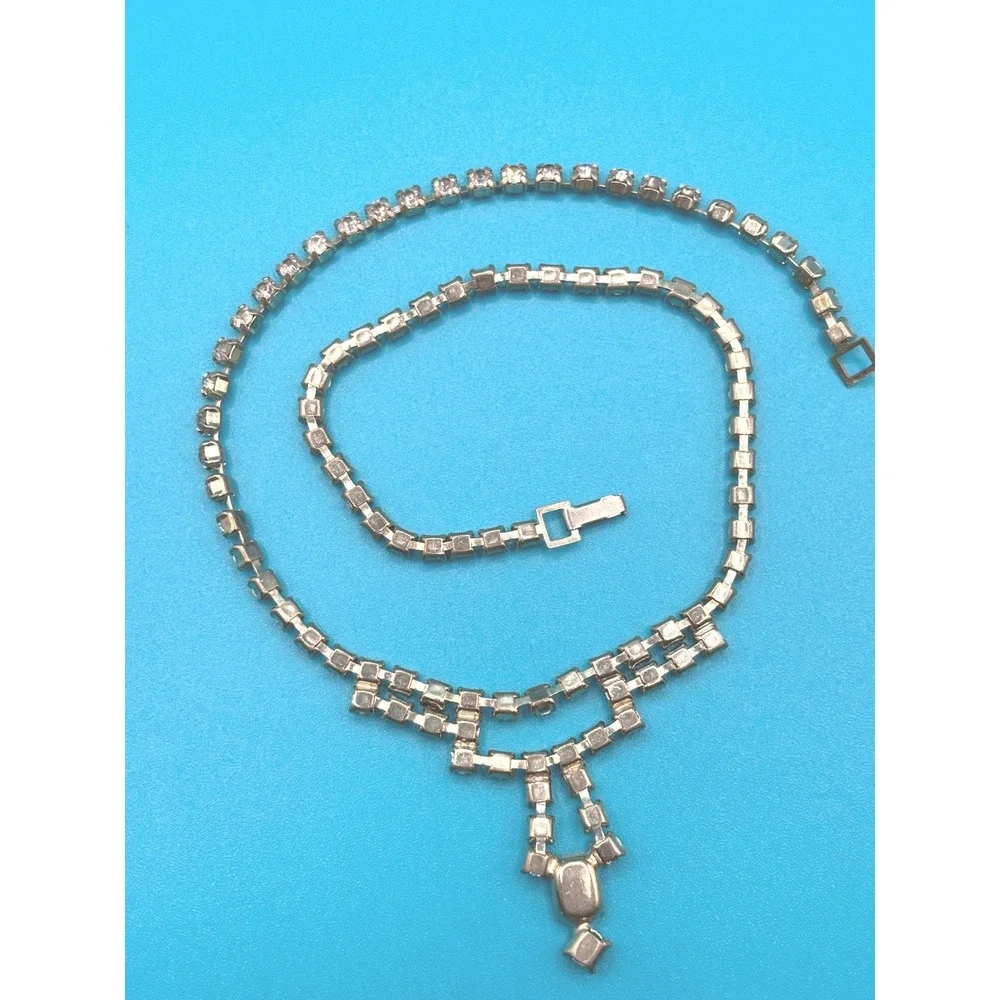 Vintage‎ Rhinestone Necklace Dangle Drop Cocktail Party Jewelry